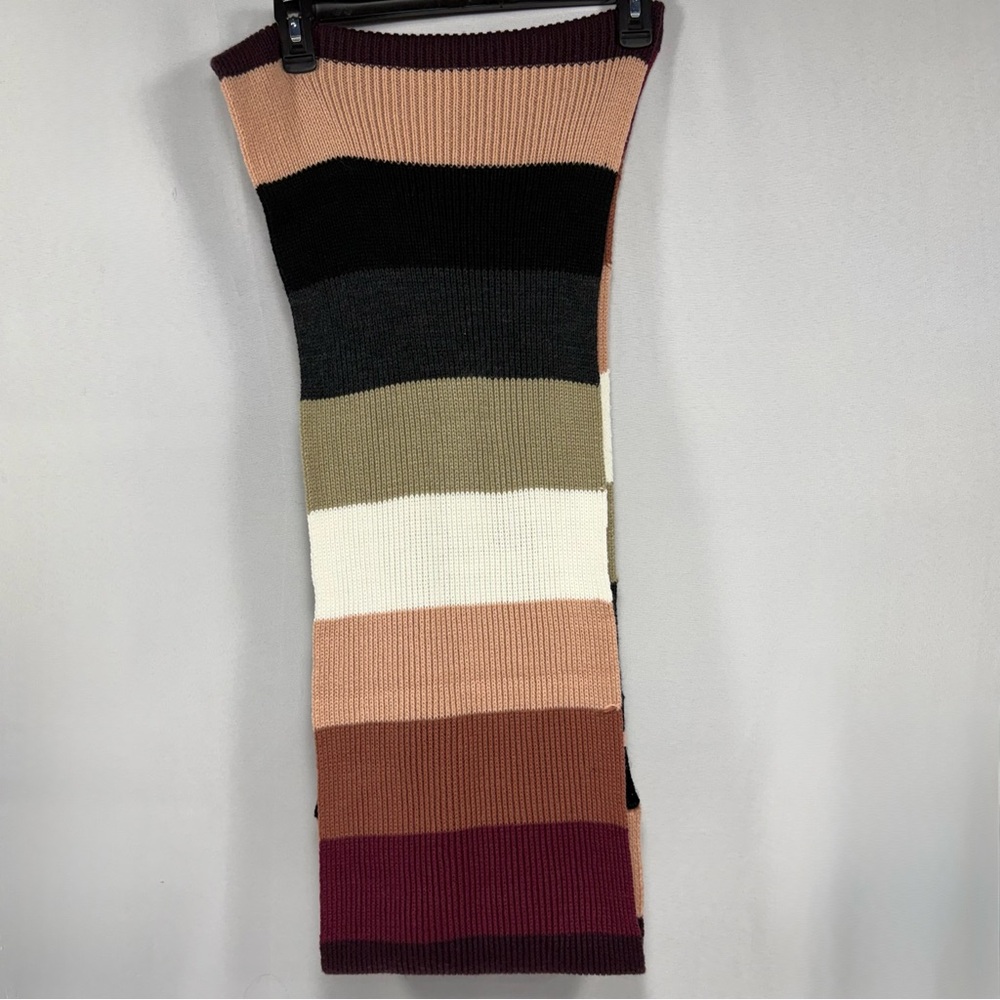Earthy Colorblock Bass Knit Ribbed Infinity Loop Scarf One Size - Picture 2 of 8